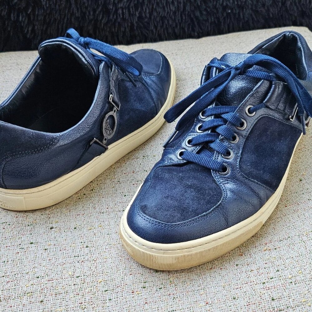 Versace Collection Men Shoes Blue Suede Leather Lace Up Medusa Sneaker Size 43